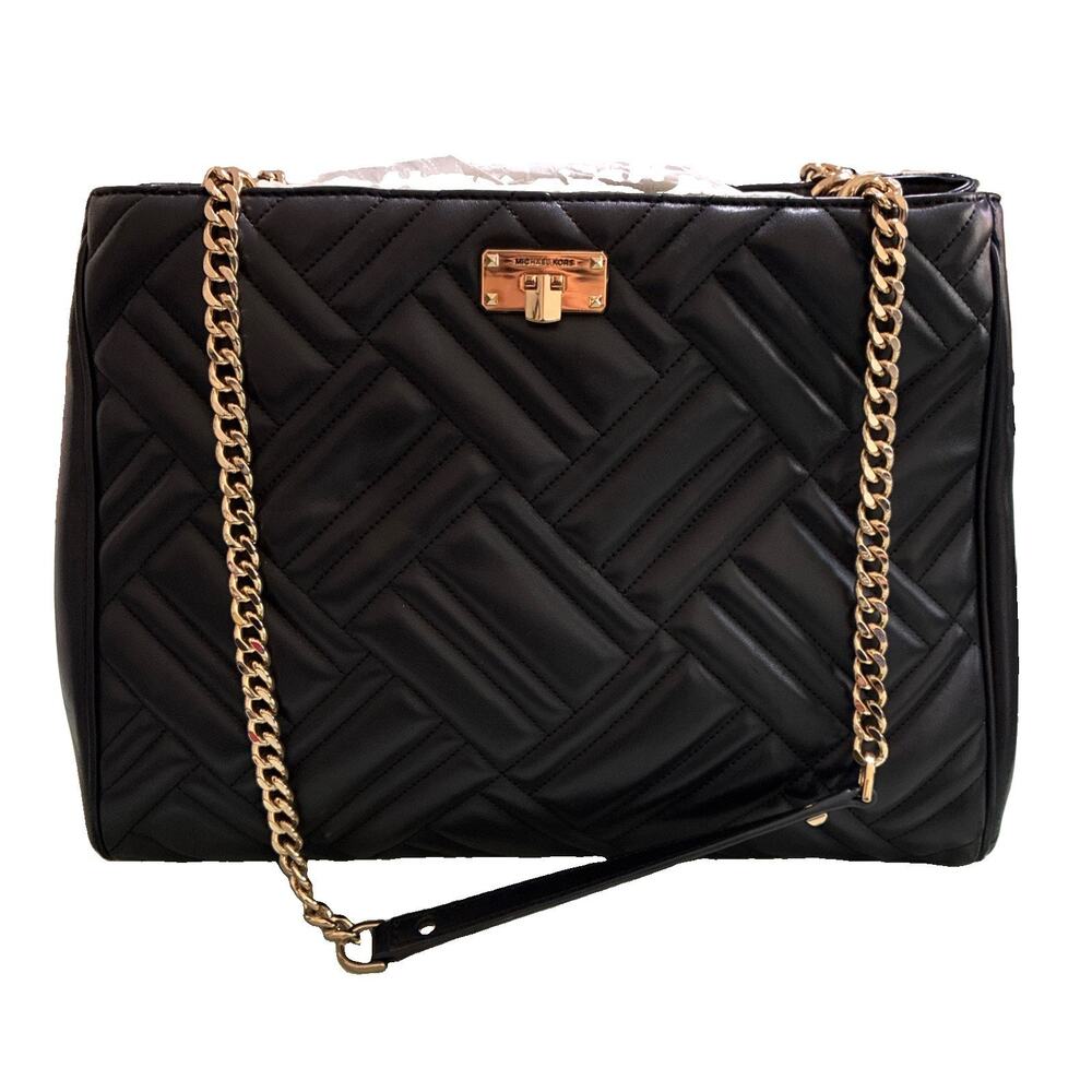 Michael Kors Peyton Large Convertible Tote Bag Black Quilted Leather NWT $528